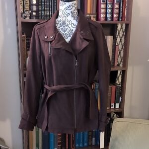 NWT Kenneth Cole New York Brown Faux Suede Belted Jacket Medium